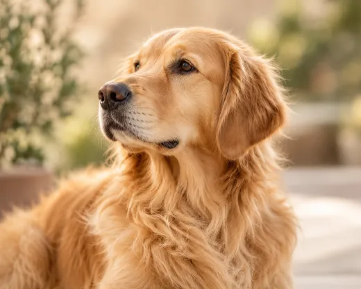 Golden retriever ao sol, de perfil