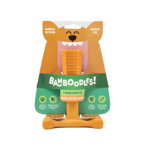 Bamboodles T-bone Dental Sabor Manteiga de Amendoim